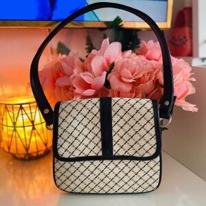 DKNY Black & Cream Shoulder Bag with Patent Leather Trim